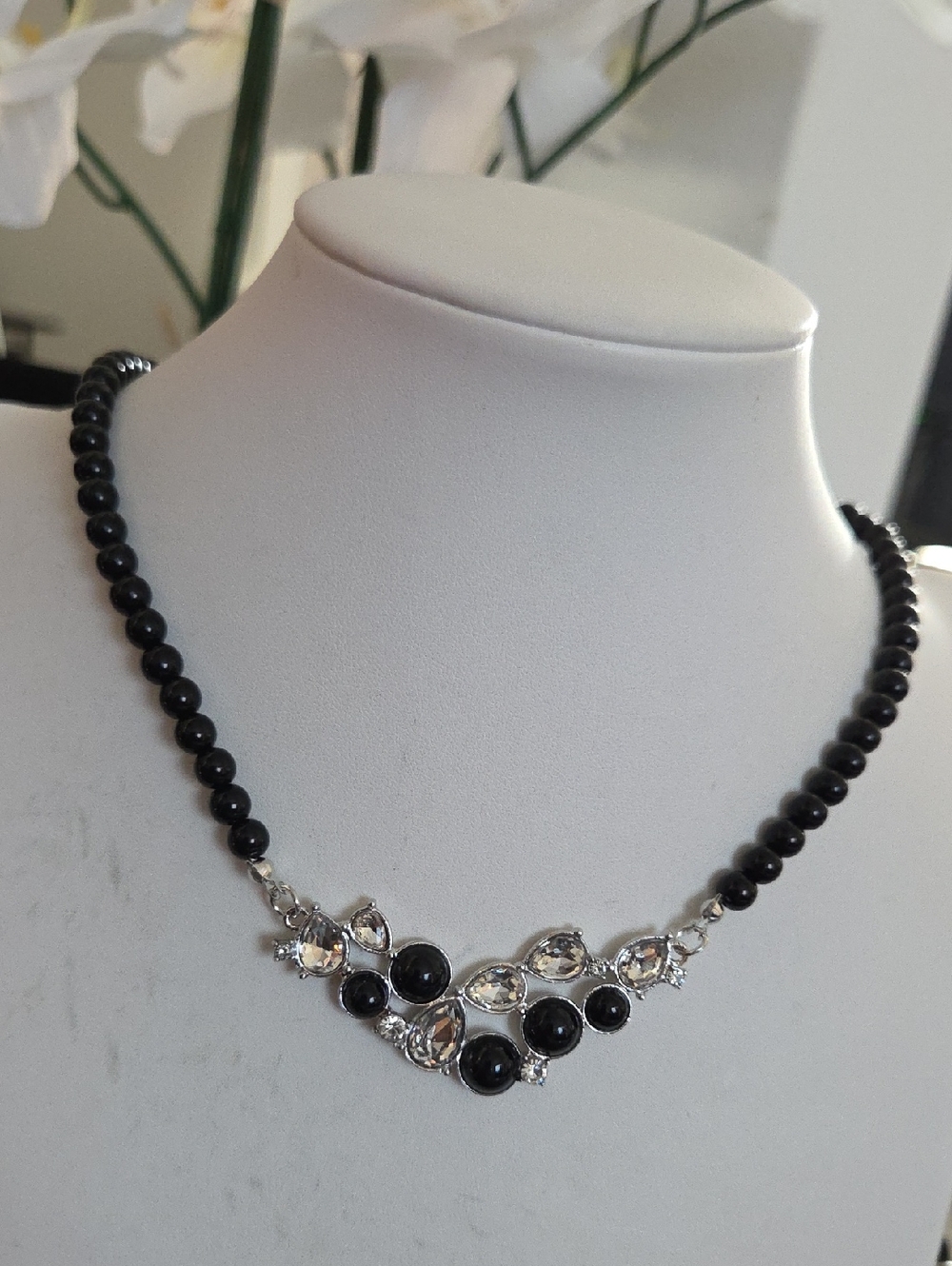 paparazzi Black Beaded Necklace with Clear Crystal Accents